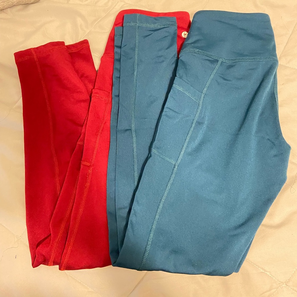 90 Degree full length leggings red and blue